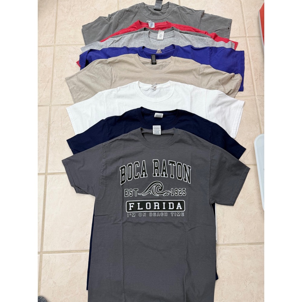 Mens T-Shirt Lot of 8 Gildan Hanes Boca Raton Florida Graphic Solid Multi Color